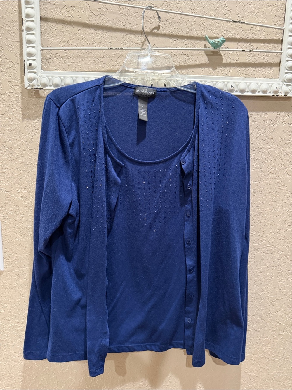 Karen Brooks Solid Navy Knit Top